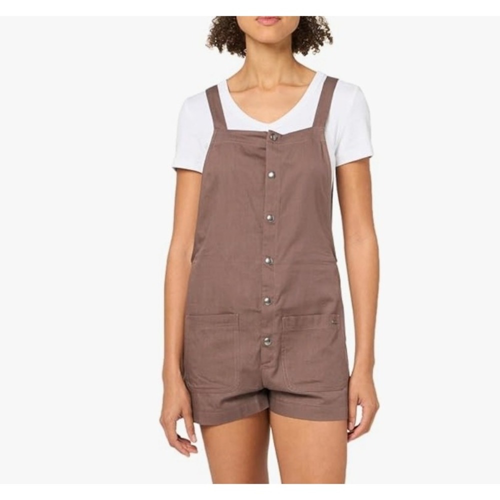 Volcom Y2K Shorts Romper Size S Cocoa Pocket Buttons Overalls Beach Skater Beach